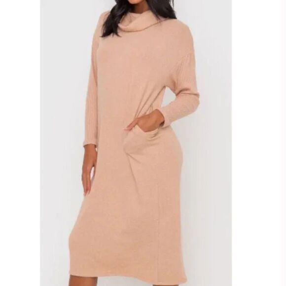 NWT Lush Cowl Neck Apricot Dress Sz Med - Picture 1 of 7